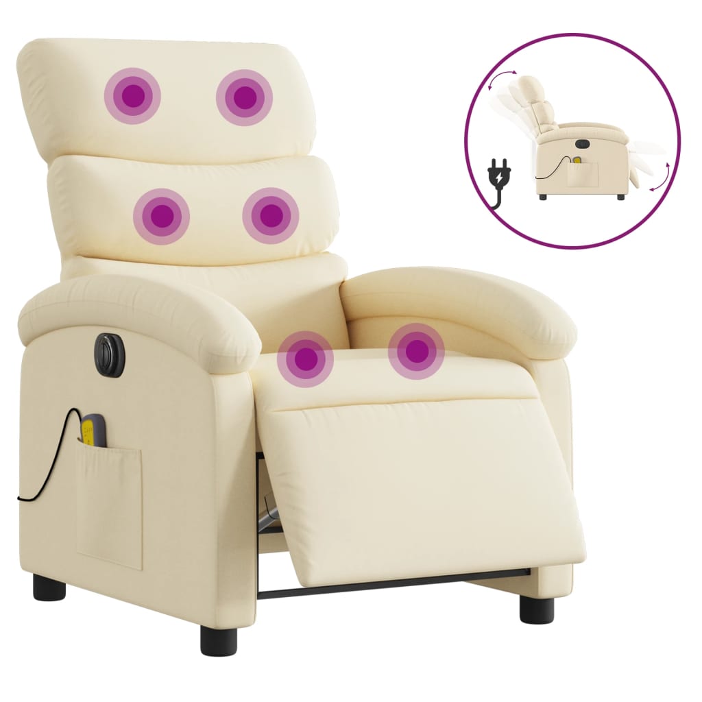 Electric Massage Recliner Chair Cream Fabric