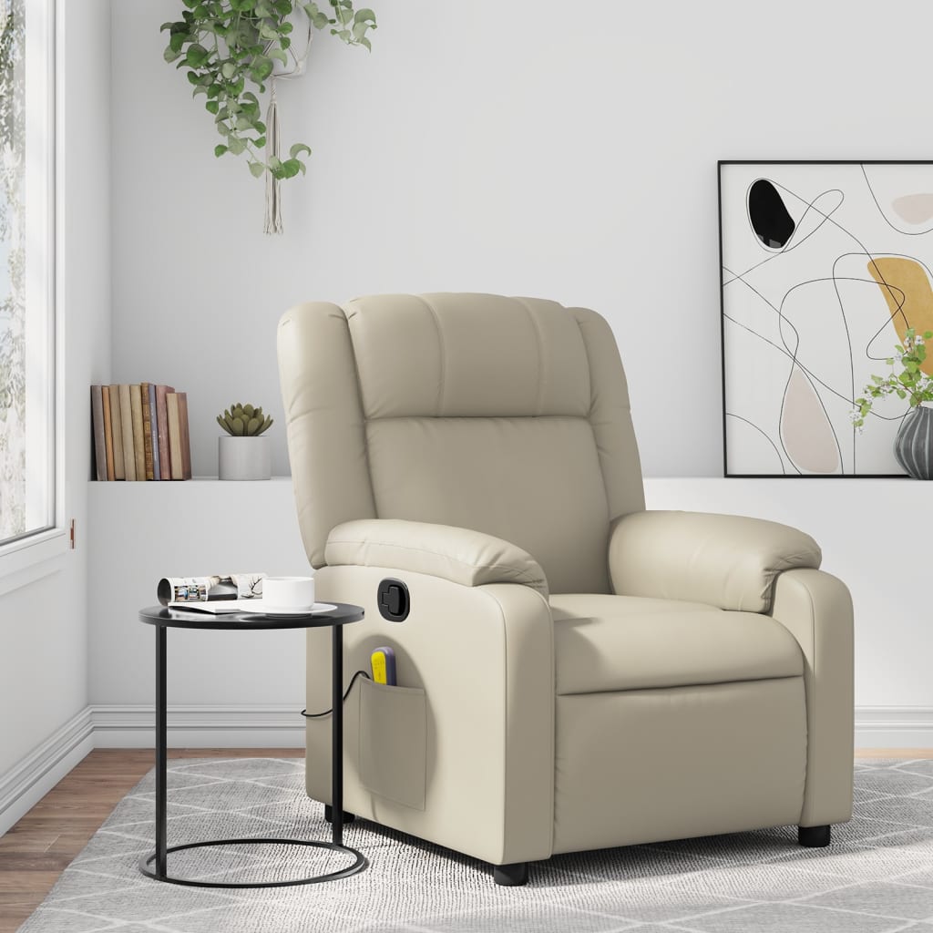 Massage Recliner Chair Cream Faux Leather