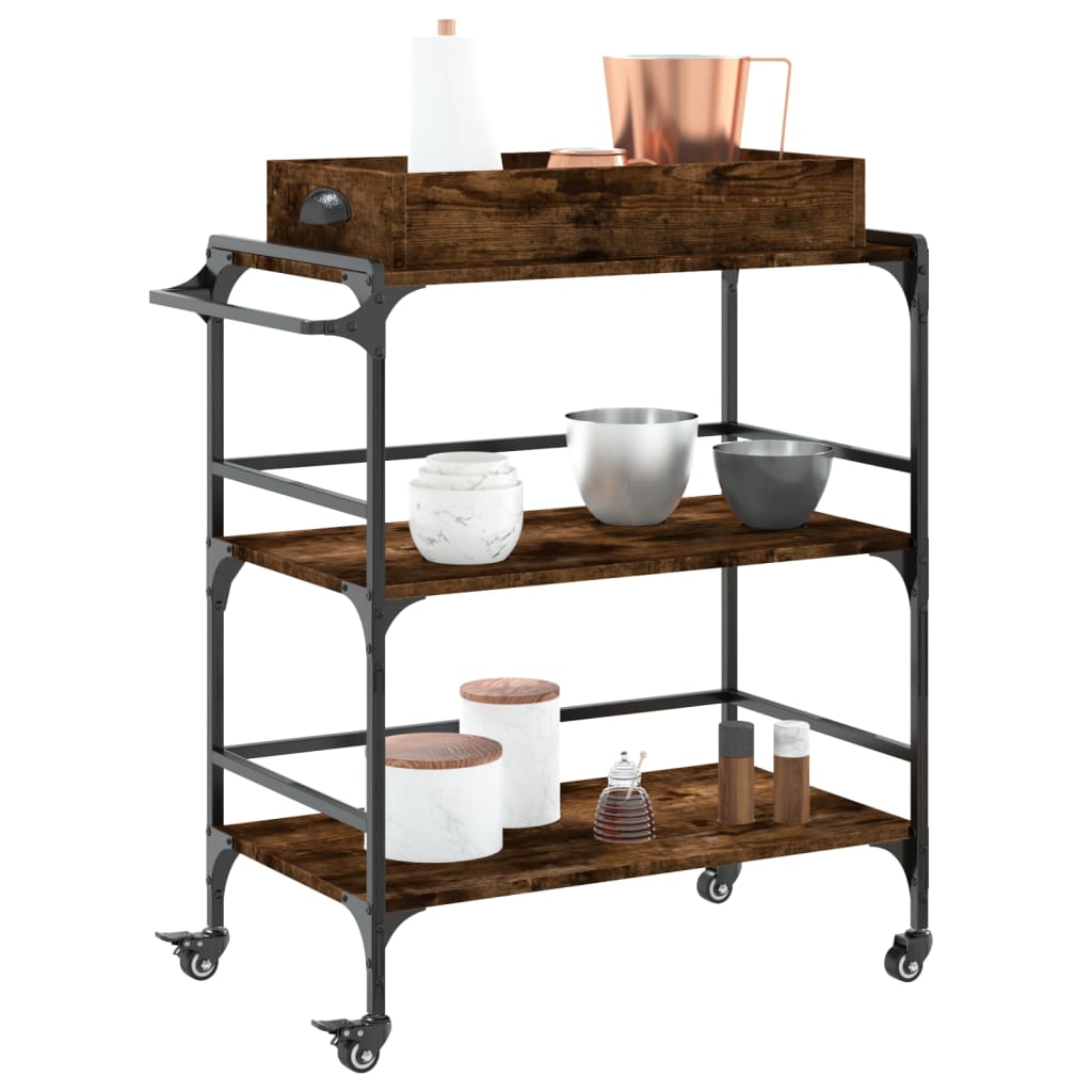 Kitchen Trolley Smoked Oak 32.1"x16.1"x36.4" Engineered Wood