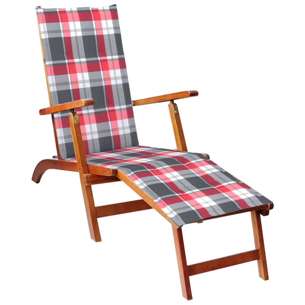 Patio Deck Chair with Footrest and Cushion Solid Acacia Wood