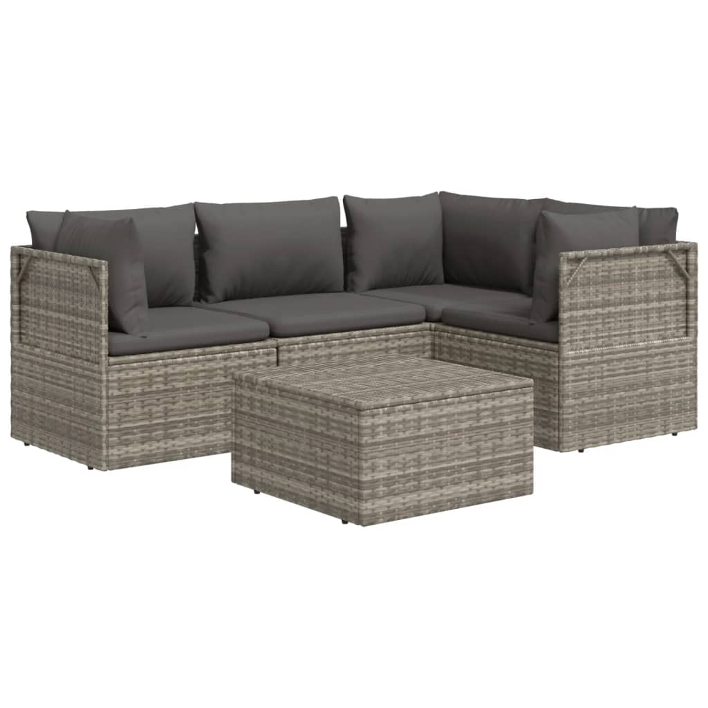 5 Piece Patio Lounge Set with Cushions Gray Poly Rattan