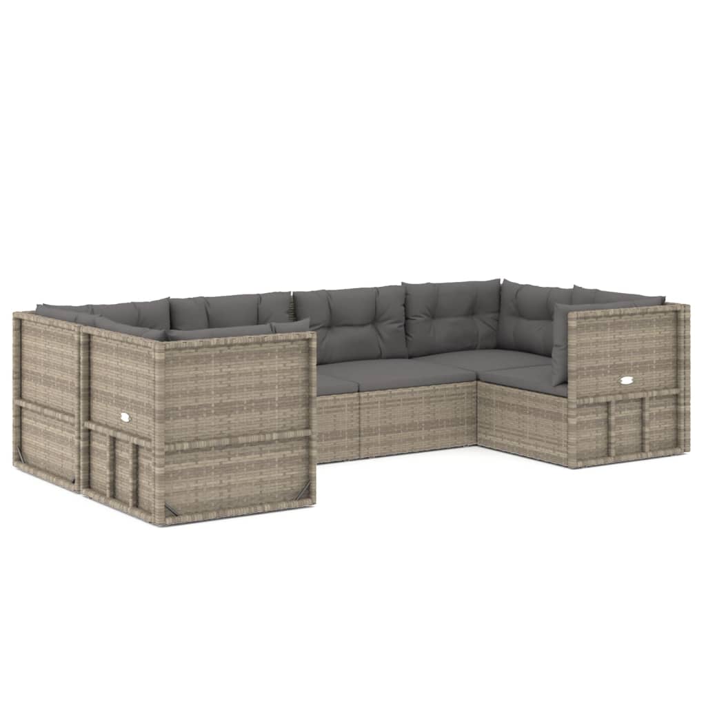 6 Piece Patio Lounge Set with Cushions Gray Poly Rattan