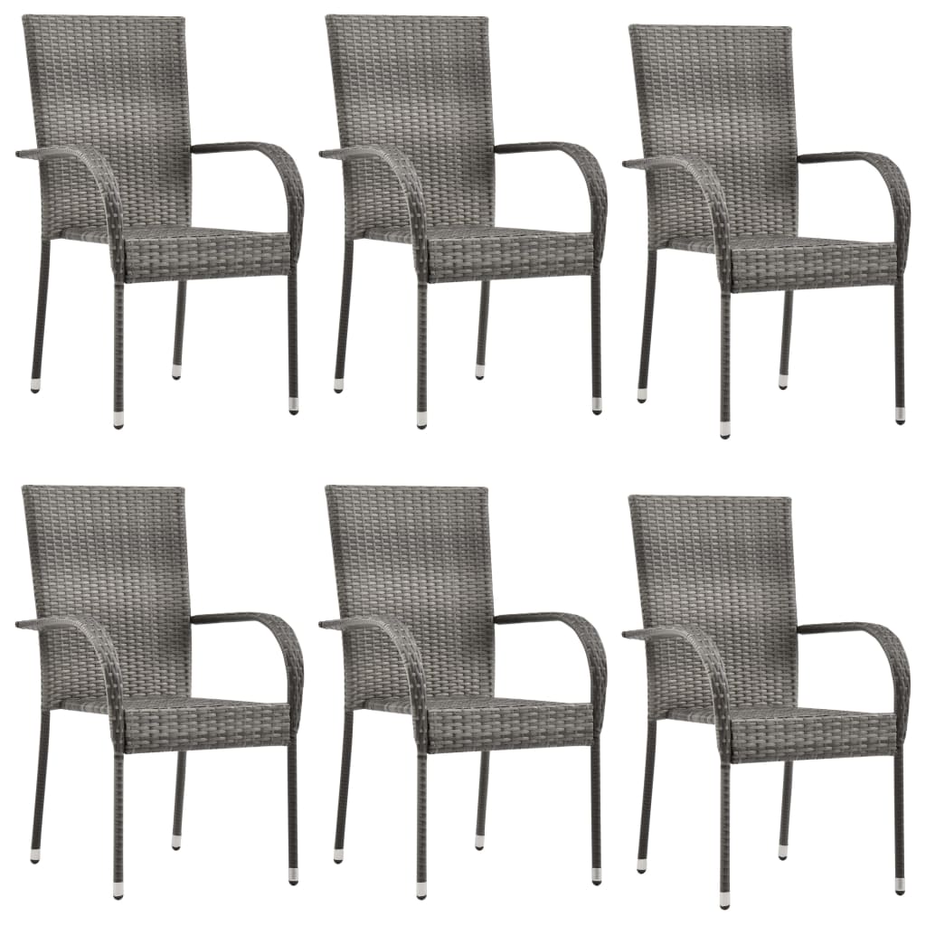 7 Piece Patio Dining Set Gray Poly Rattan