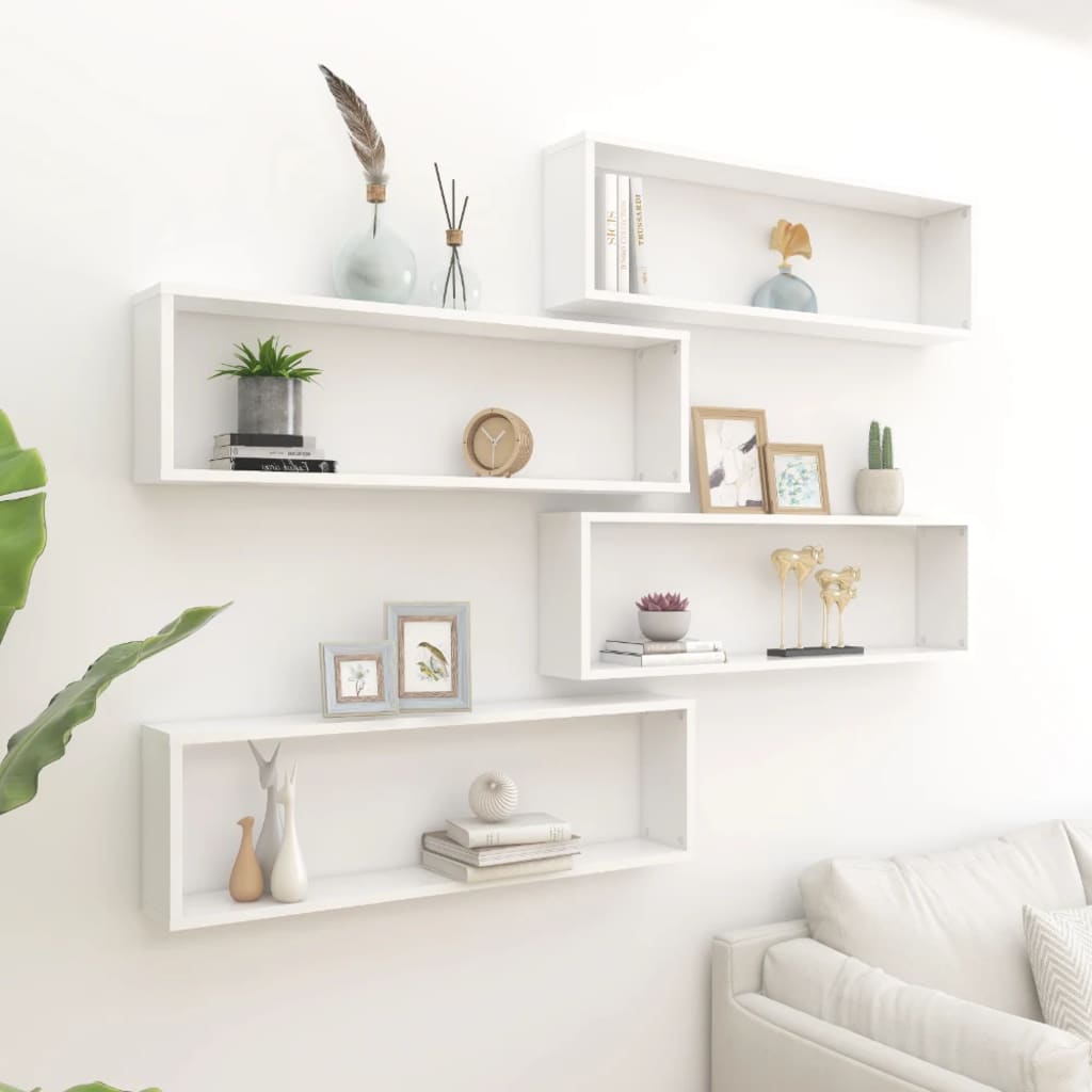 Wall Cube Shelves 4 pcs White 39.4"x5.9"x11.8" Engineered Wood