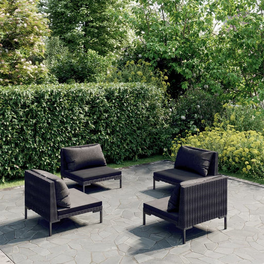 4 Piece Patio Lounge Set with Cushions Poly Rattan Dark Gray