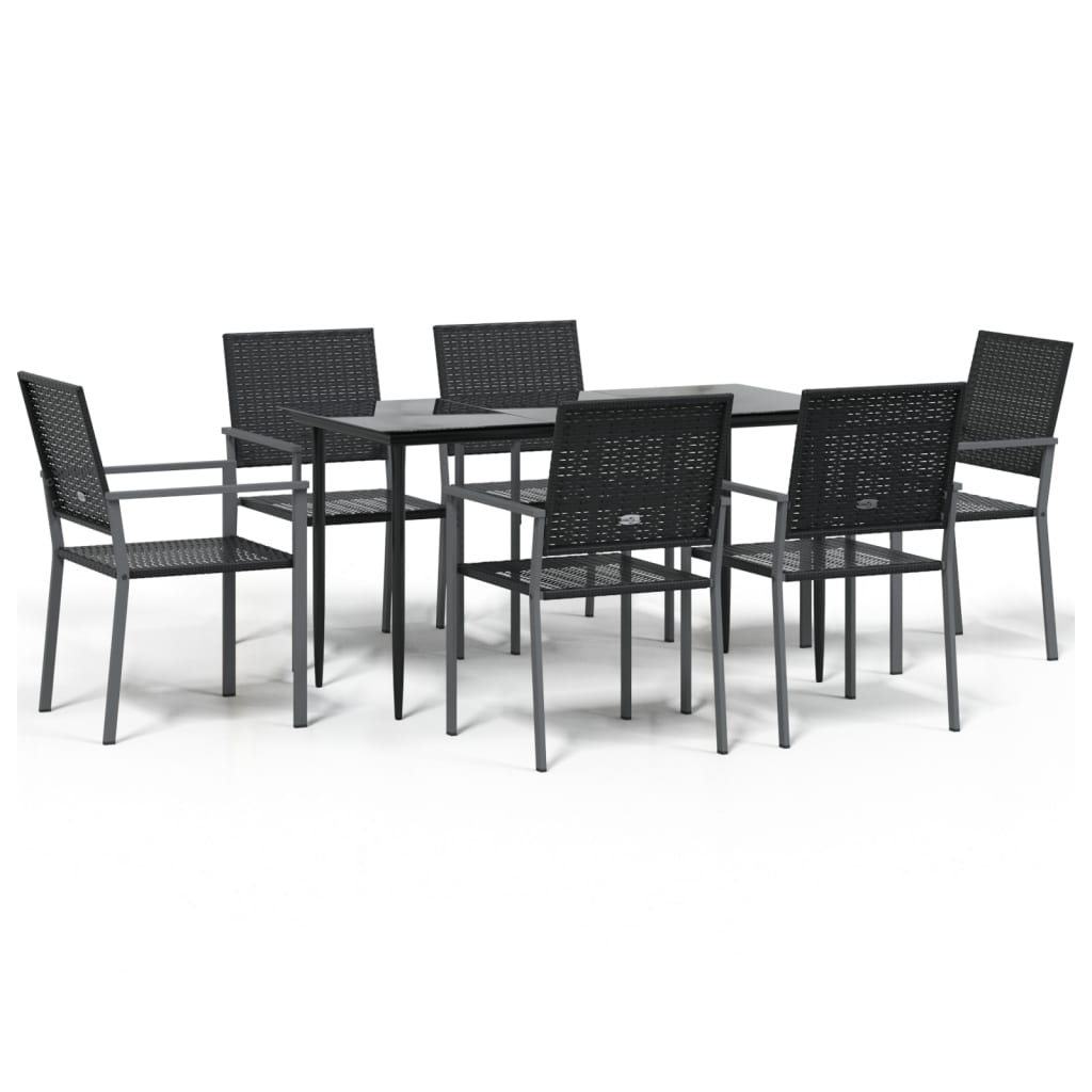 7 Piece Patio Dining Set Poly Rattan and Steel