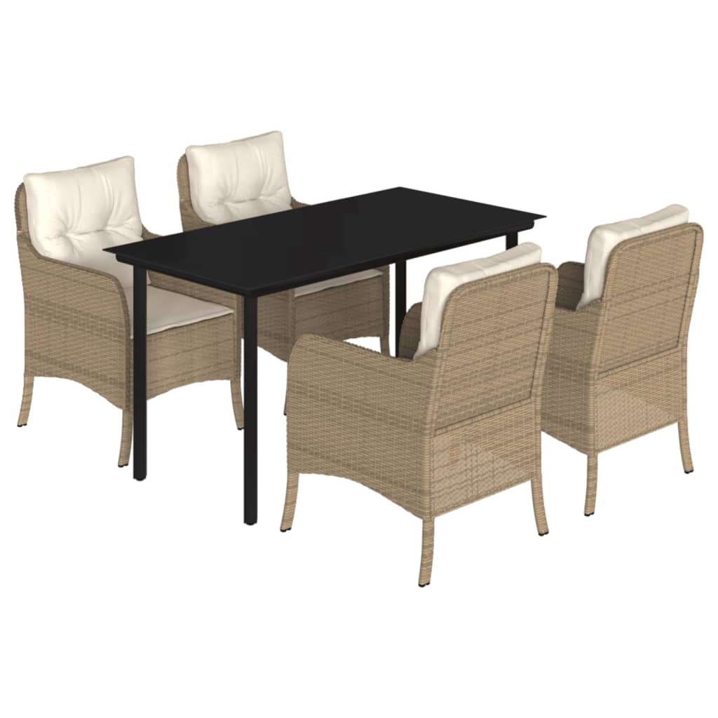 5 Piece Patio Dining Set with Cushions Beige Poly Rattan