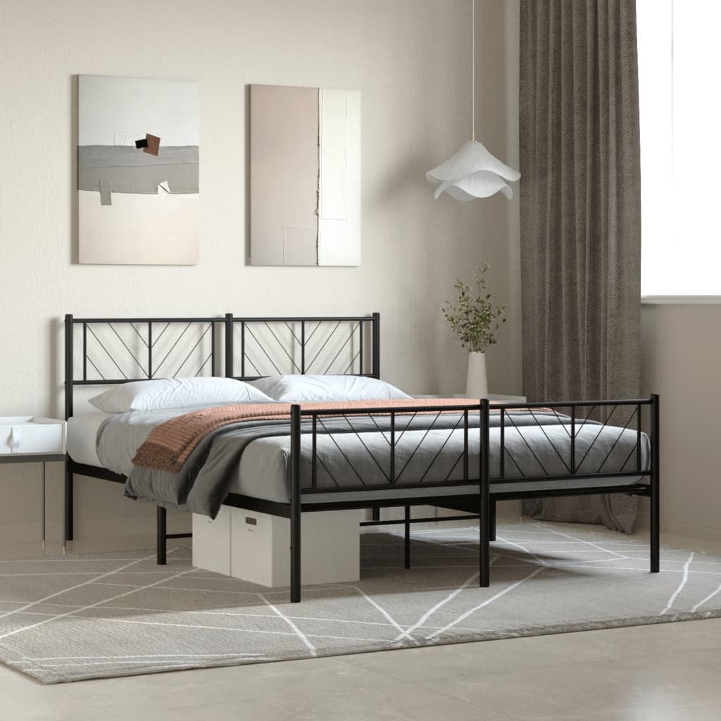 Metal Bed Frame without Mattress with Footboard Black 59.1"x78.7"