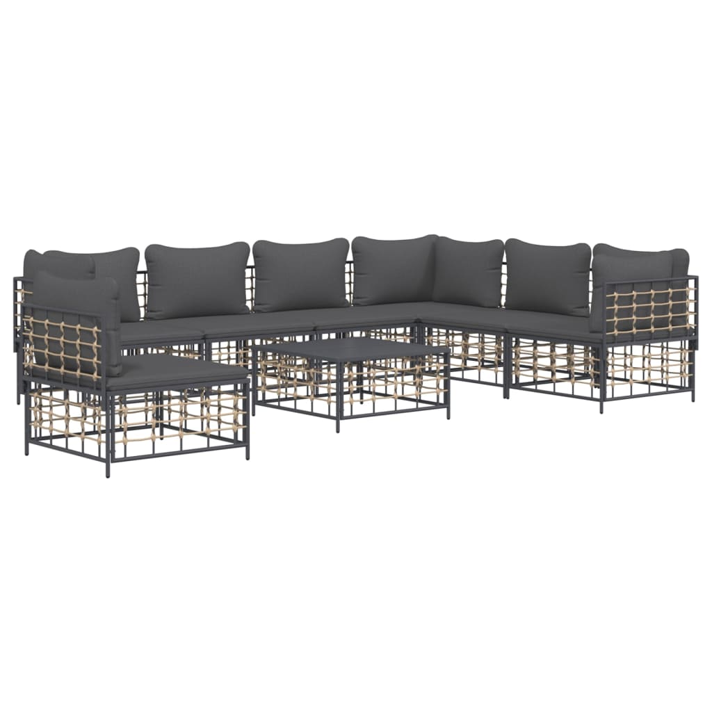 8 Piece Patio Lounge Set with Cushions Anthracite Poly Rattan