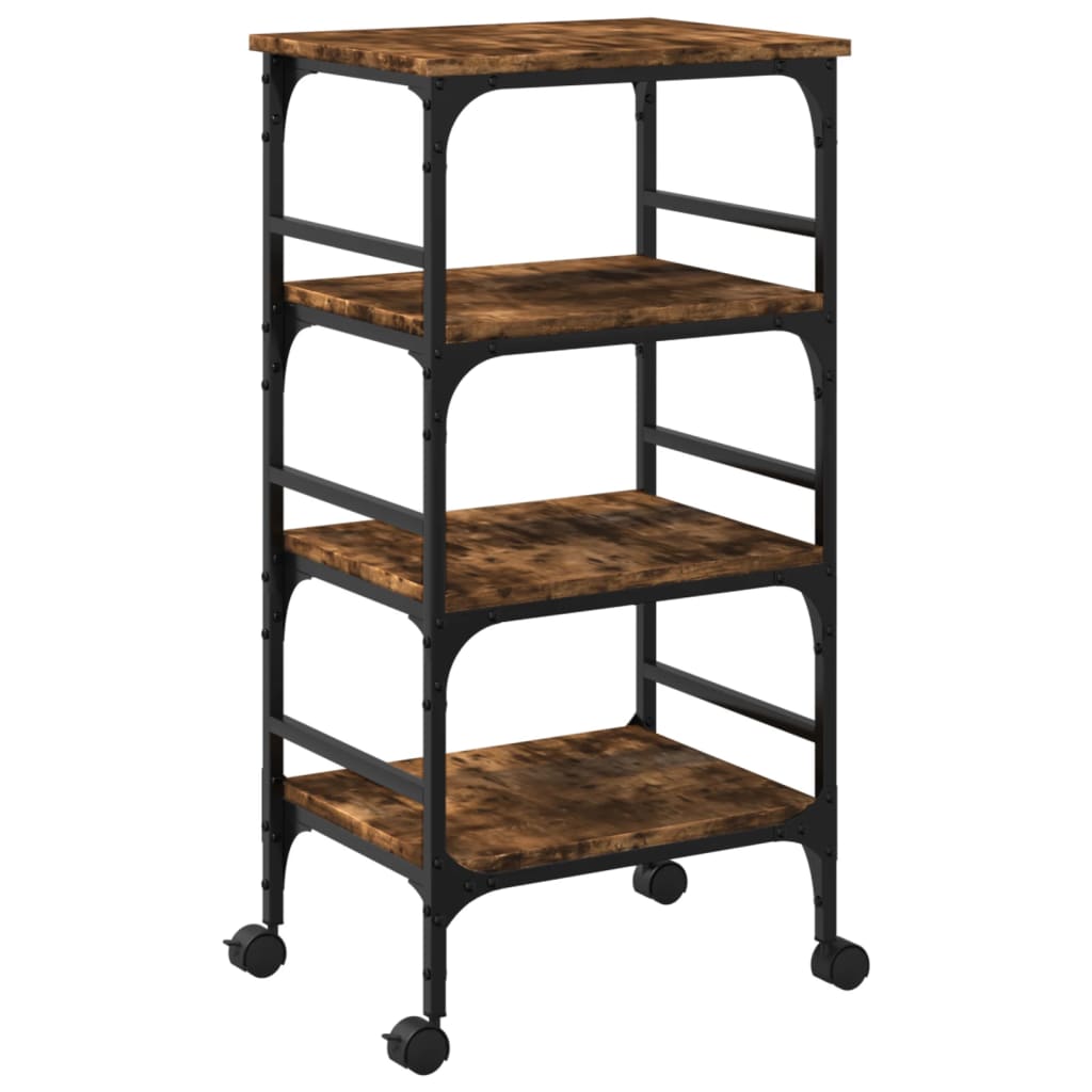 Kitchen Trolley Smoked Oak 17.7"x13.8"x35.2" Engineered Wood