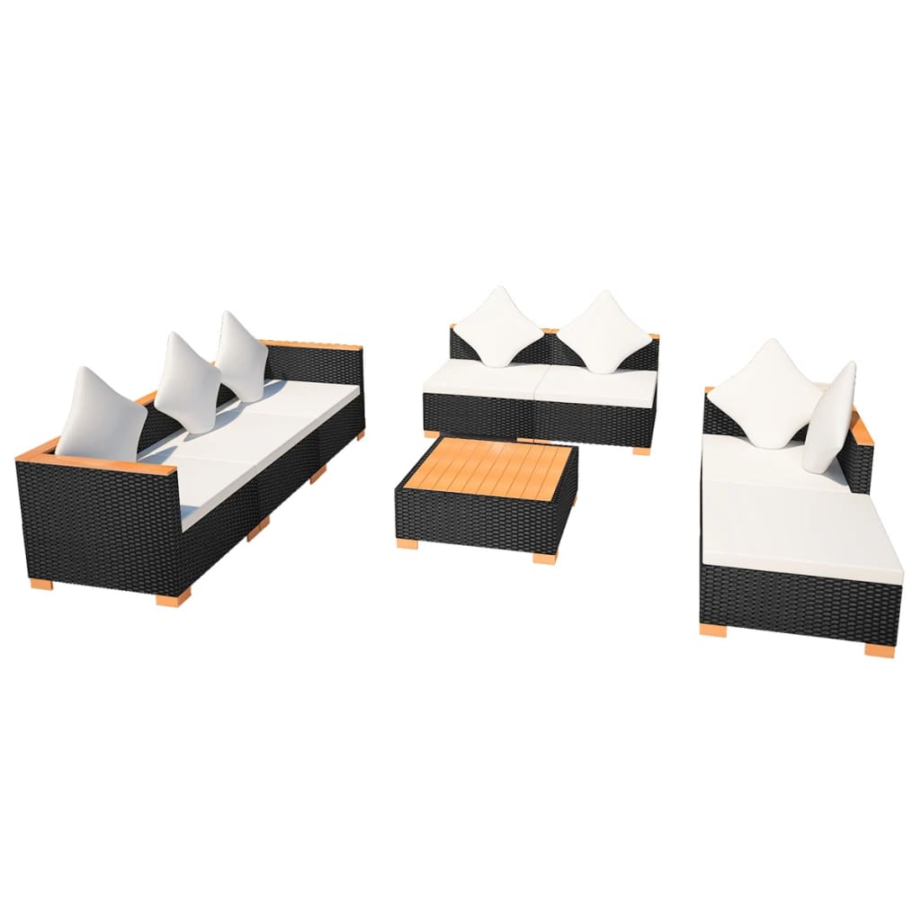 8 Piece Patio Lounge Set with Cushions Poly Rattan Black