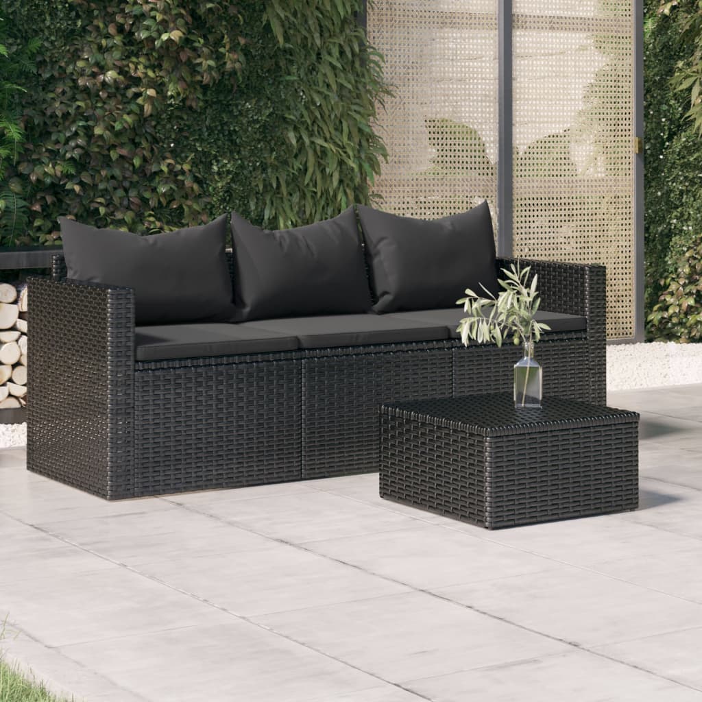 3-Seater Patio Sofa with Cushions Gray Poly Rattan