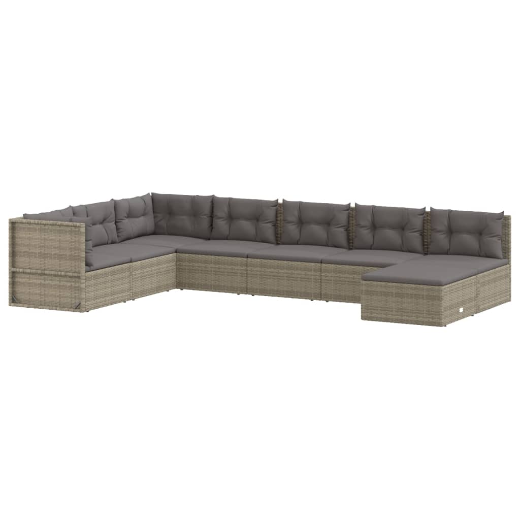 8 Piece Patio Lounge Set with Cushions Gray Poly Rattan