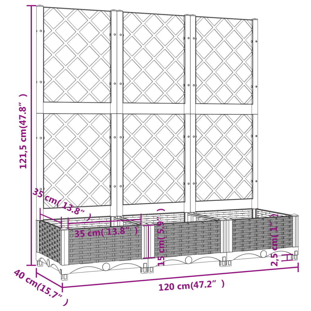 Garden Planter with Trellis Dark Gray 47.2"x15.7"x47.8" PP