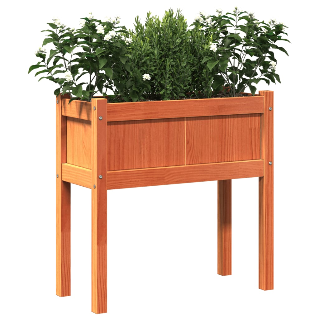 Garden Planters 2 pcs with Legs Wax Brown Solid Wood Pine