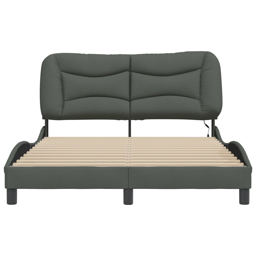 Bed Frame with LED without Mattress Dark Gray 53.9"x74.8" Fabric