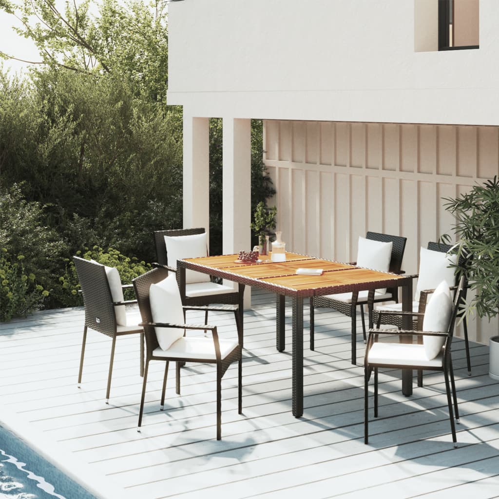 5 Piece Patio Dining Set with Cushions Black Poly Rattan