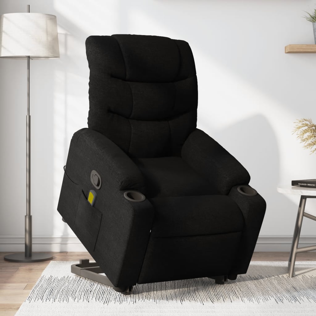 Stand up Massage Recliner Chair Black Fabric