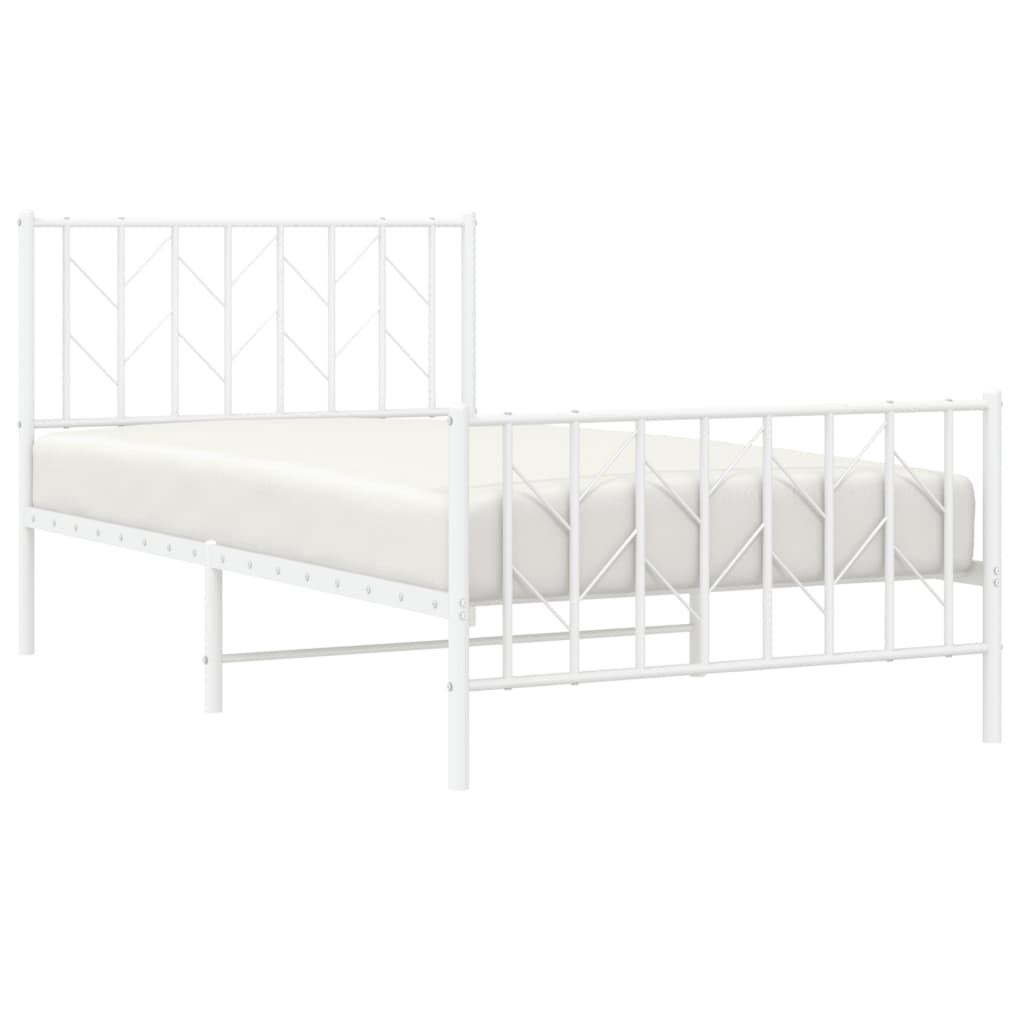 Metal Bed Frame without Mattress with Footboard White 39.4"x78.7"