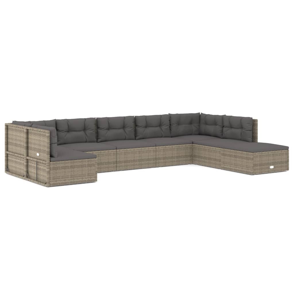 8 Piece Patio Lounge Set with Cushions Gray Poly Rattan