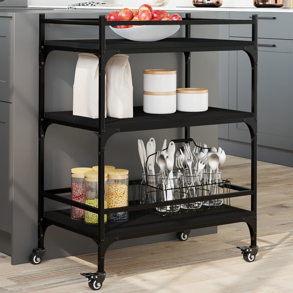 Kitchen Trolley Smoked Oak 25.6"x15.7"x34.1" Engineered Wood