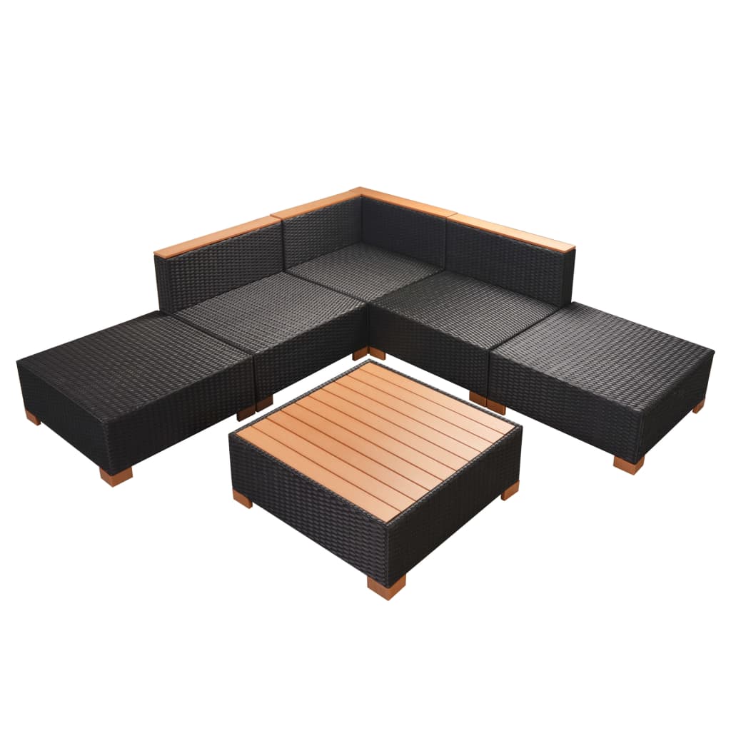 6 Piece Patio Lounge Set with Cushions Poly Rattan Black