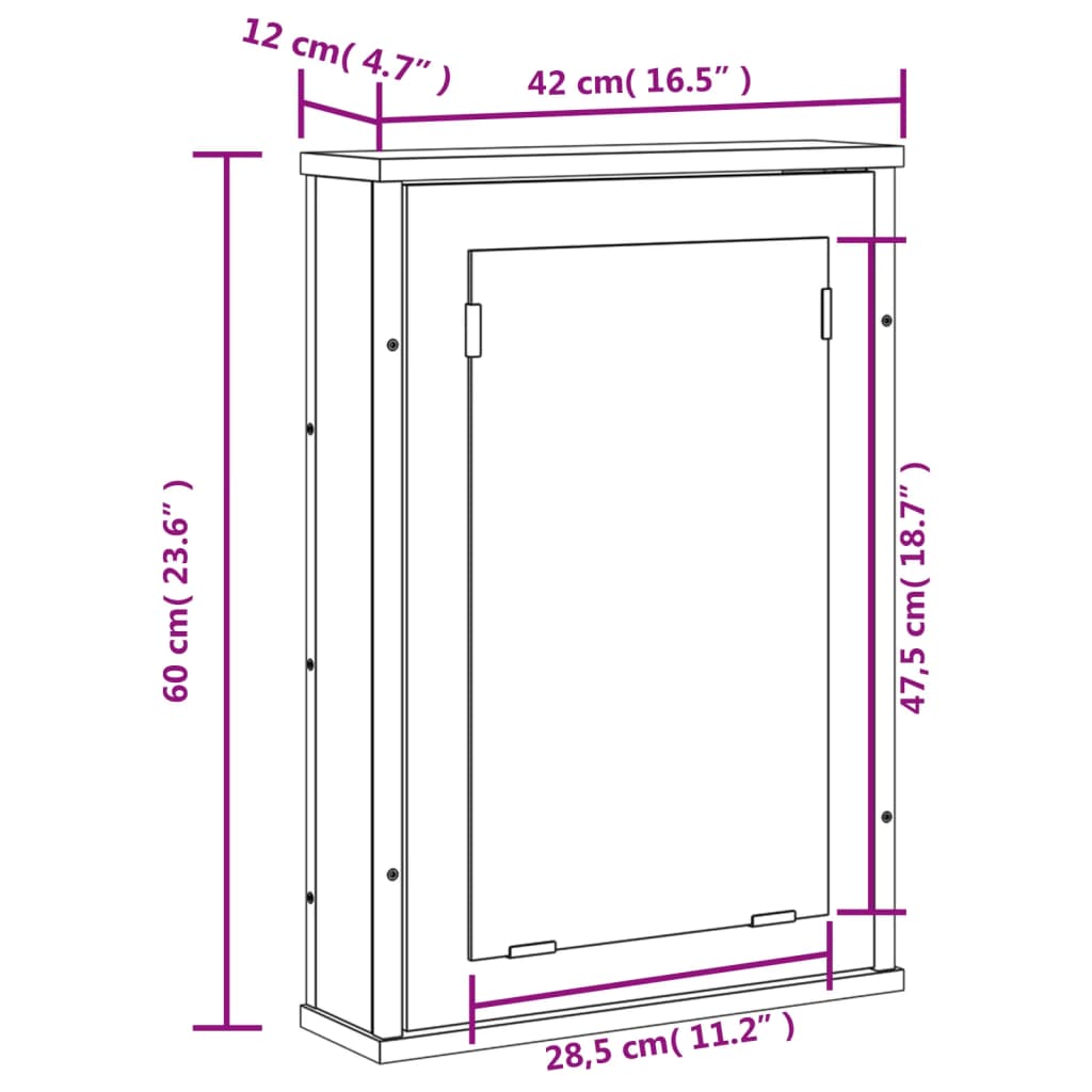 Bathroom Mirror Cabinet Black 16.5"x4.7"x23.6" Engineered Wood