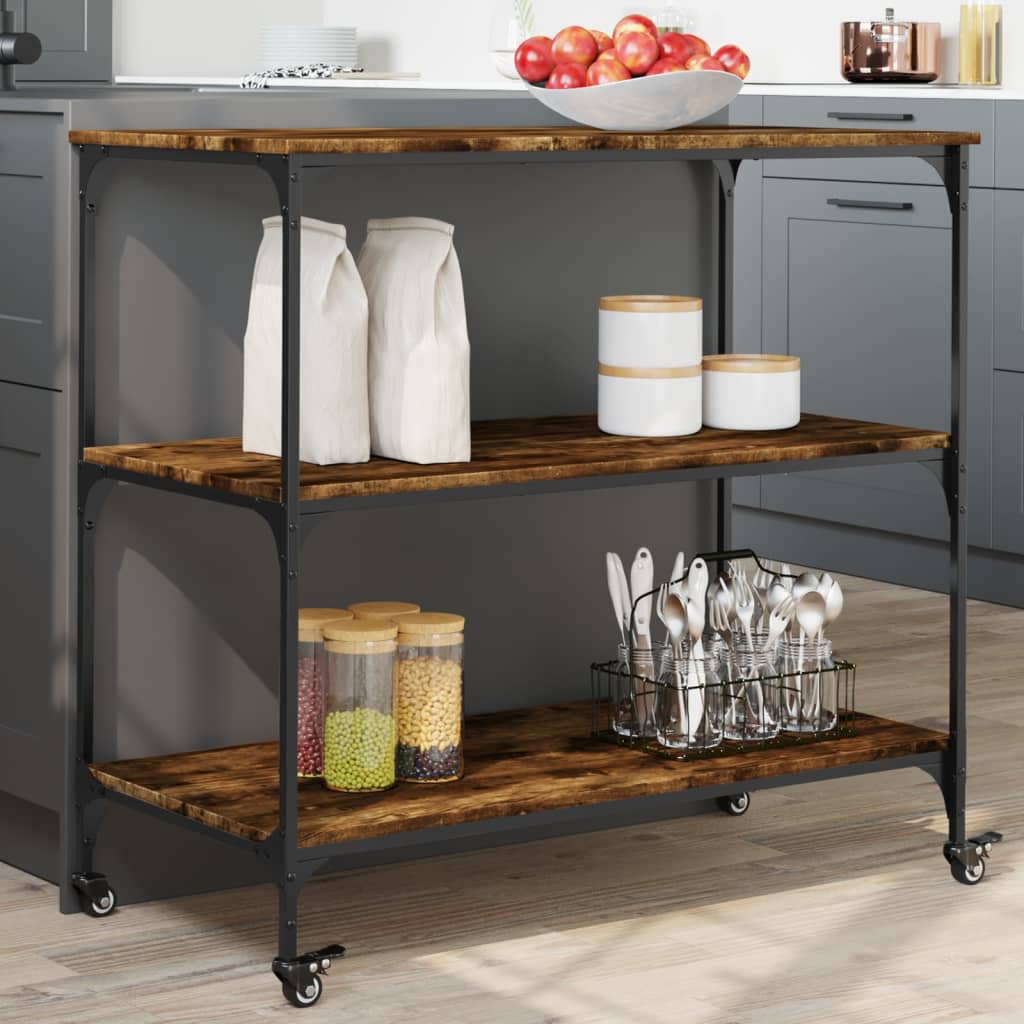 Kitchen Trolley Black 40.2"x19.7"x37.4" Engineered Wood