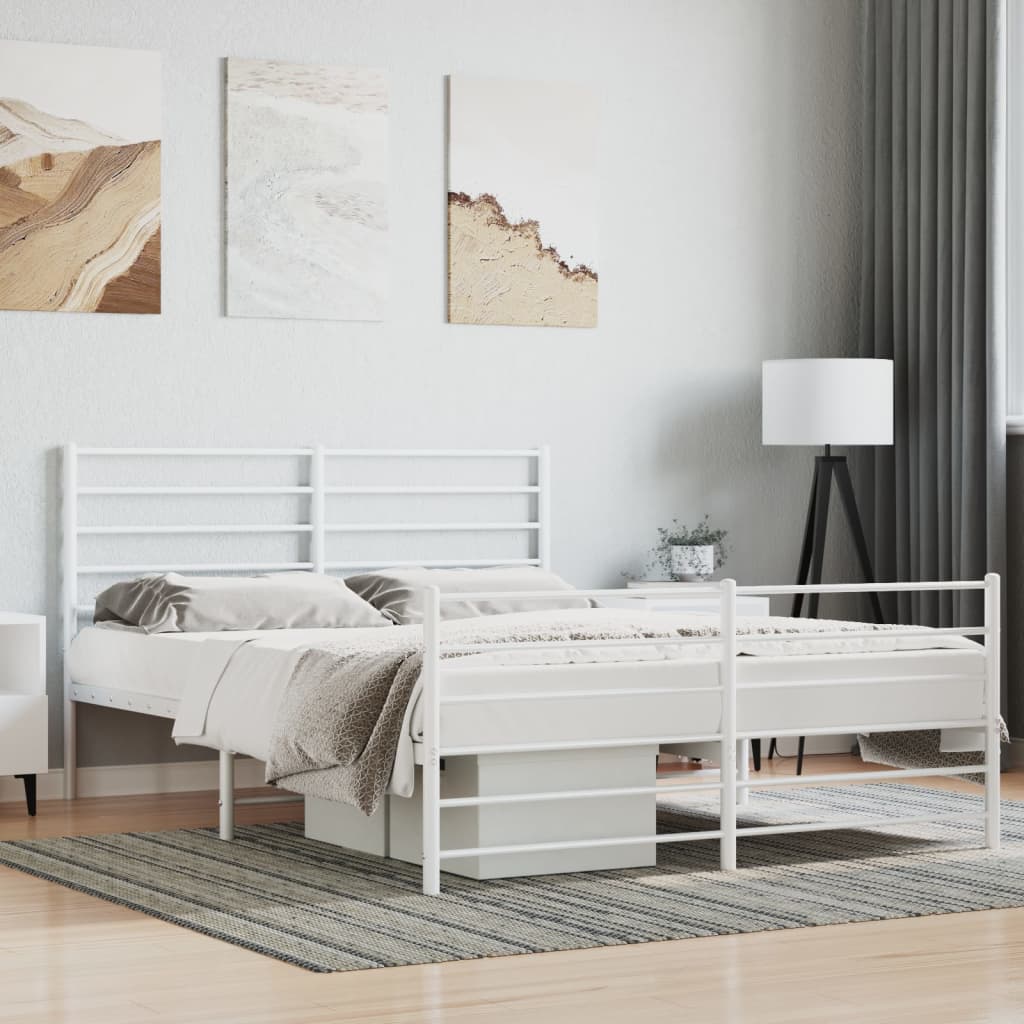 Metal Bed Frame without Mattress with Footboard White 53.1"x74.8"