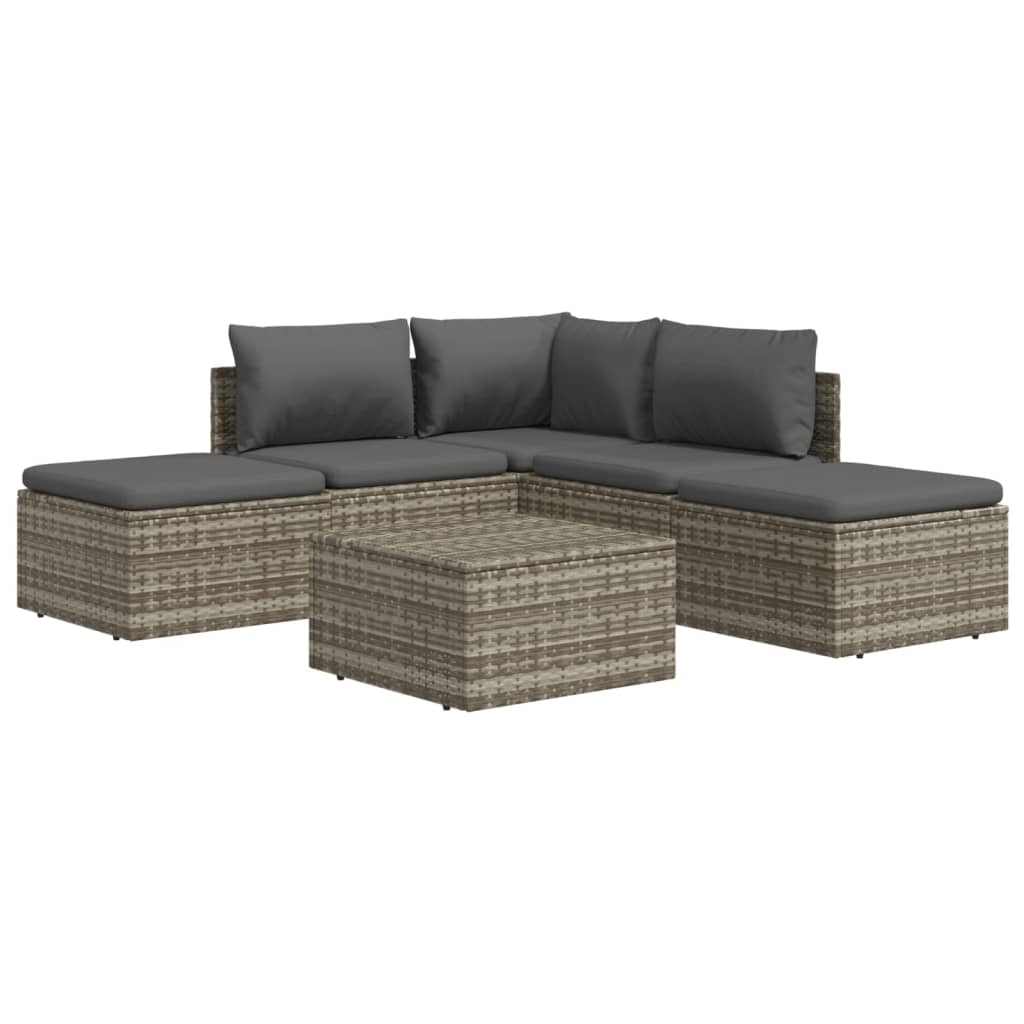 6 Piece Patio Lounge Set with Cushions Gray Poly Rattan