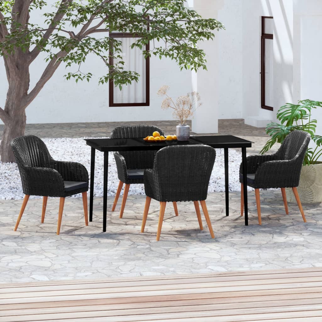 5 Piece Patio Dining Set with Cushions Brown