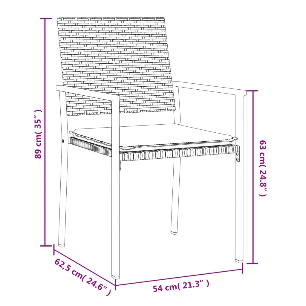 Patio Chairs with Cushions 6 pcs Black 21.3"x24.6"x35" Poly Rattan