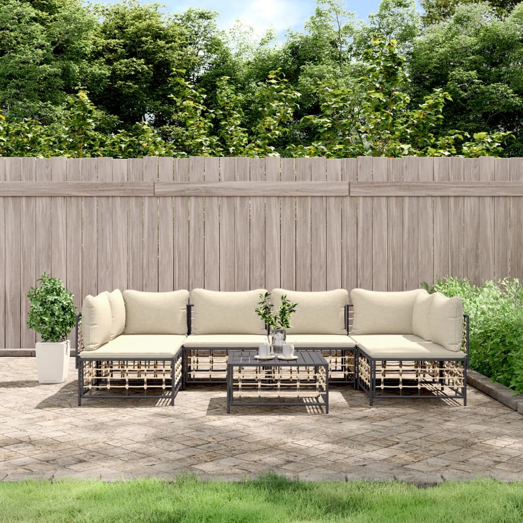 7 Piece Patio Lounge Set with Cushions Anthracite Poly Rattan