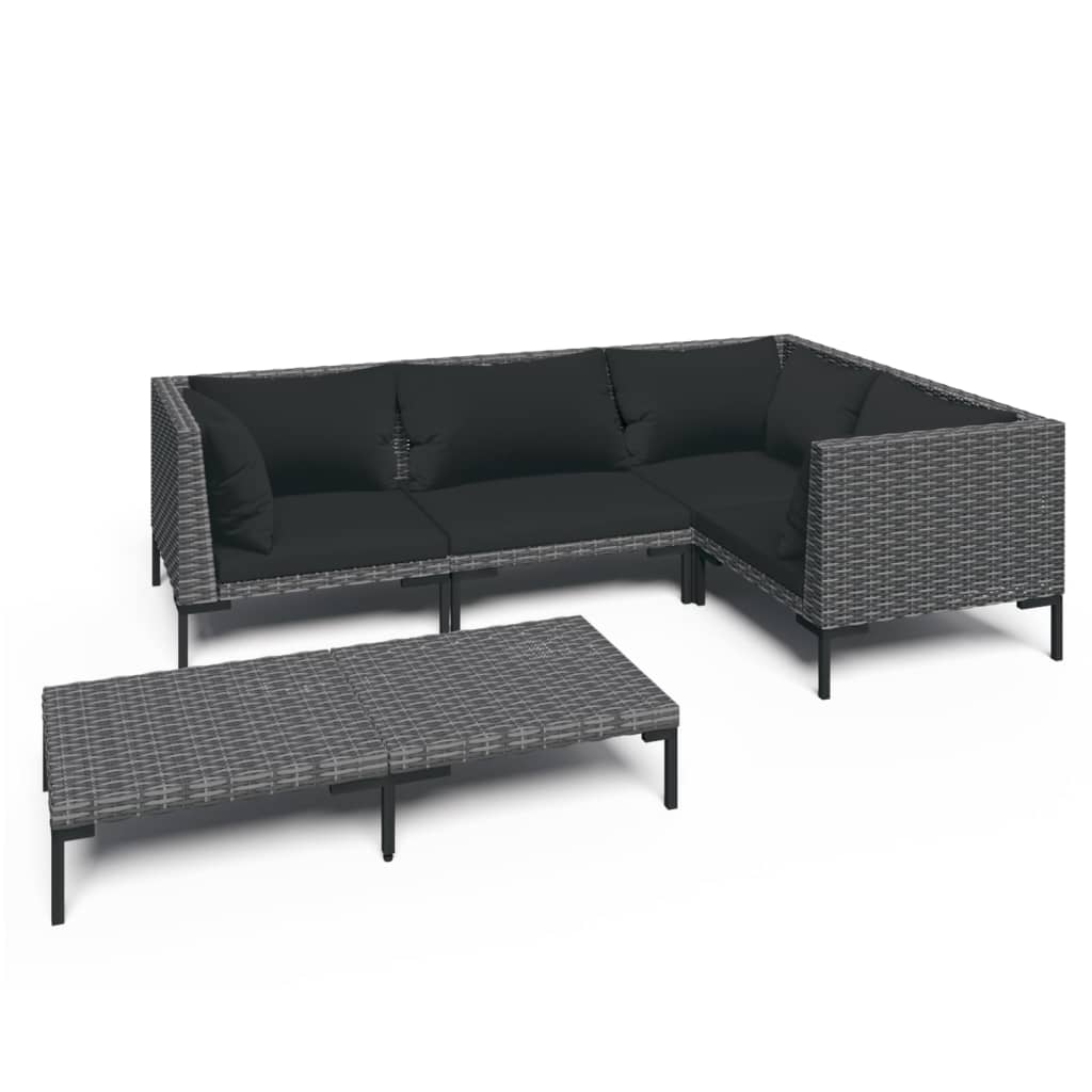 5 Piece Patio Lounge Set with Cushions Poly Rattan Dark Gray