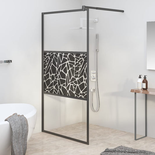 Walk-in Shower Wall 39.4"x76.8" ESG Glass with Stone Design Black