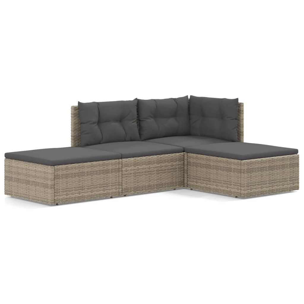 4 Piece Patio Lounge Set with Cushions Gray Poly Rattan