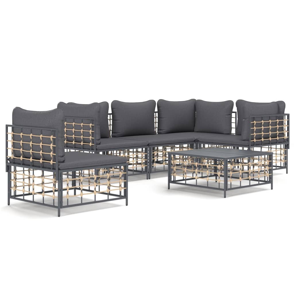 6 Piece Patio Lounge Set with Cushions Anthracite Poly Rattan