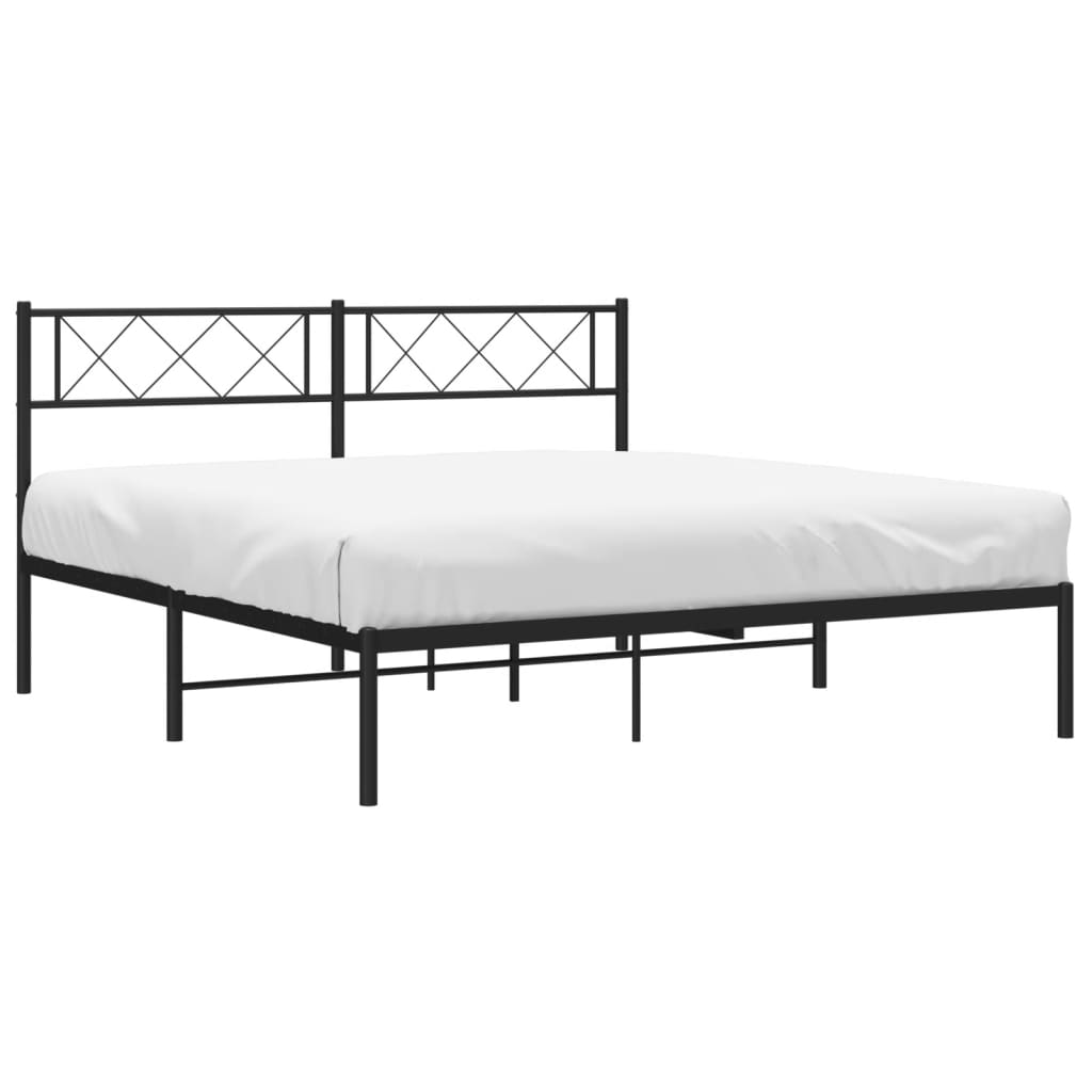 Metal Bed Frame without Mattress with Headboard Black 53.1"x74.8"