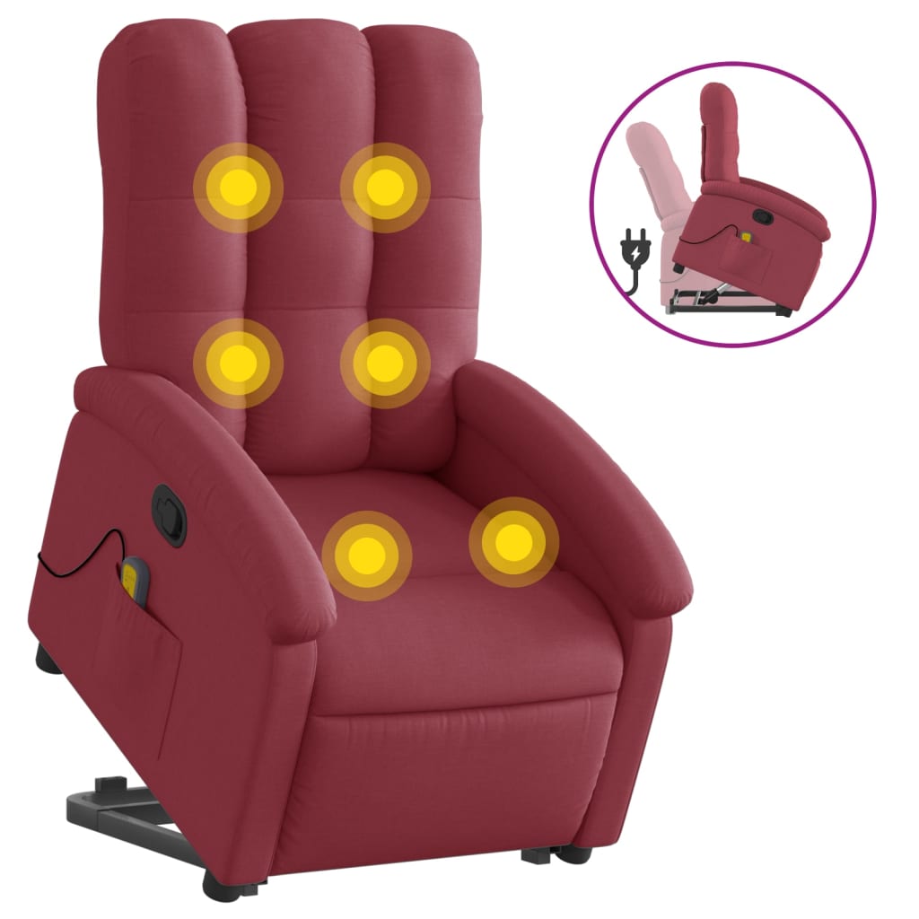 Stand up Massage Recliner Chair Wine Red Fabric