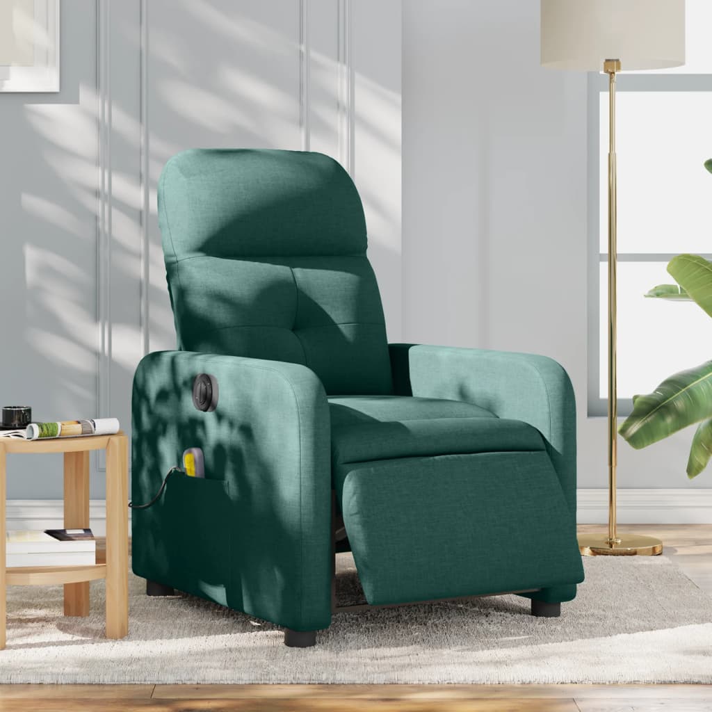 Electric Massage Recliner Chair Dark Green Fabric