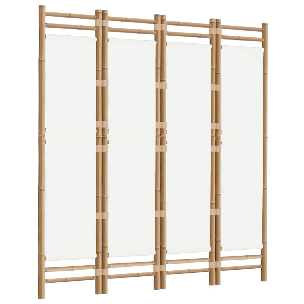 Folding 4-Panel Room Divider 63" Bamboo and Canvas