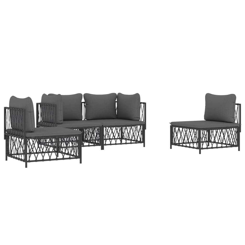 4 Piece Patio Lounge Set with Cushions Anthracite Steel