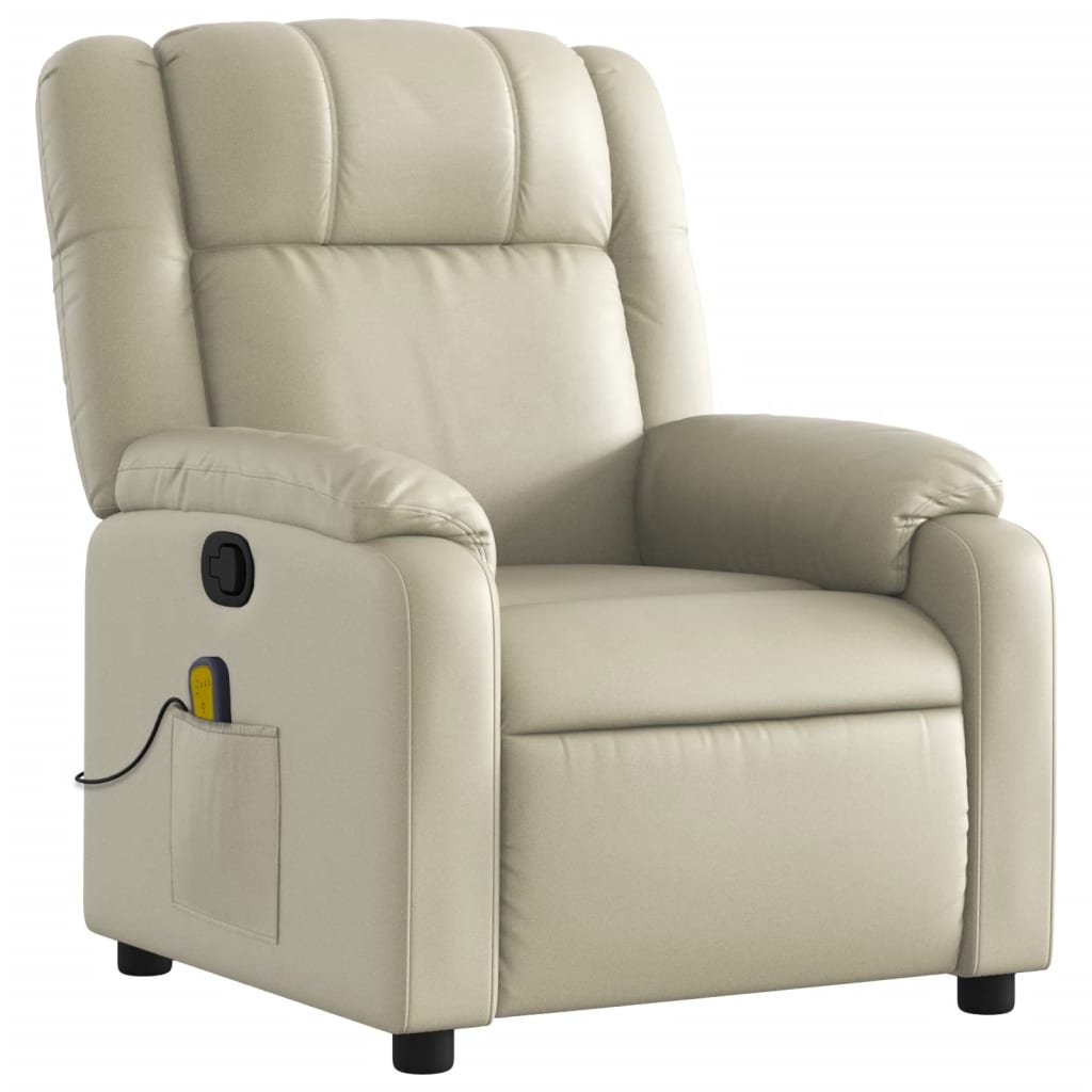 Massage Recliner Chair Cream Faux Leather