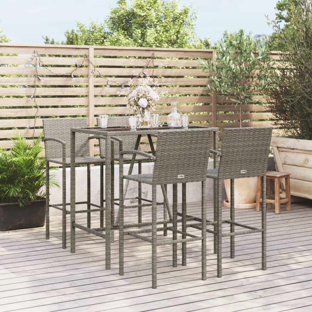 5 Piece Patio Bar Set Gray Poly Rattan