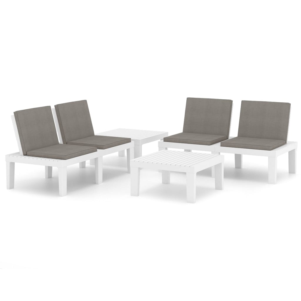 4 Piece Patio Lounge Set with Cushions Plastic White