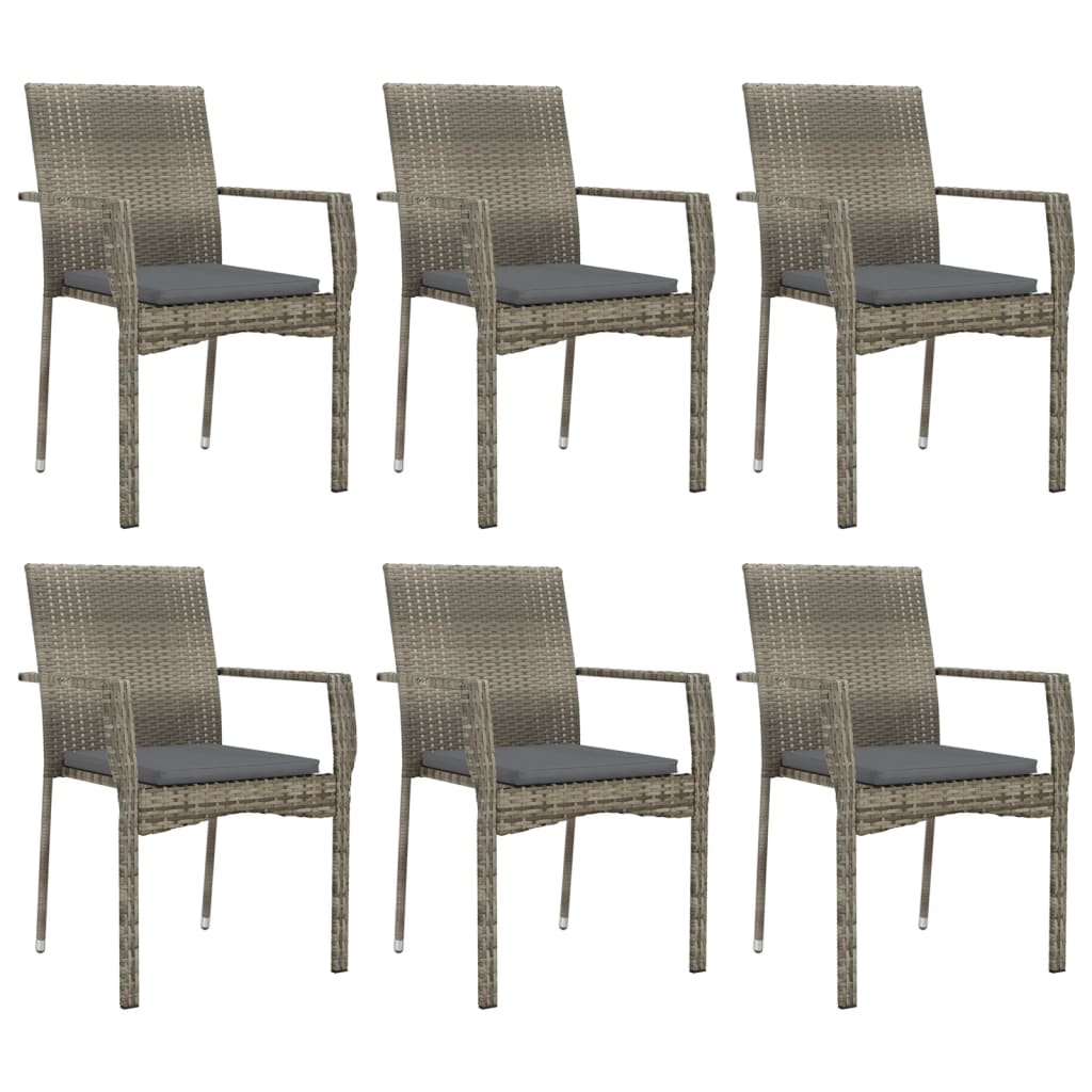 7 Piece Patio Dining Set with Cushions Gray Poly Rattan