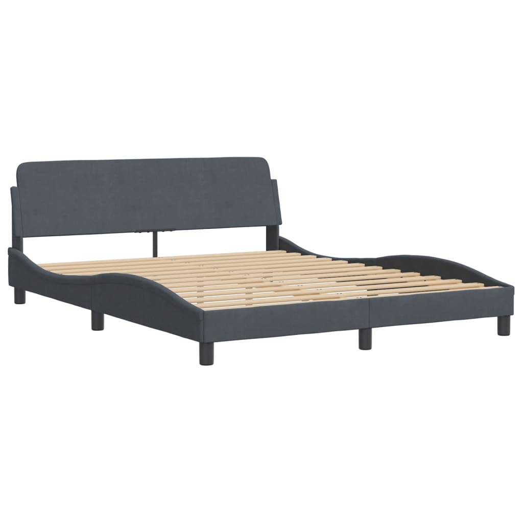 Bed Frame with LED without Mattress Dark Gray 59.8"x79.9" Velvet