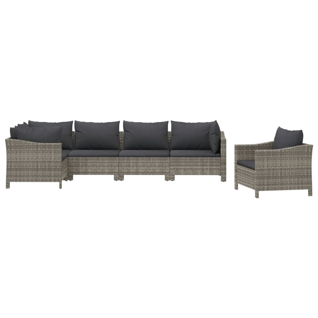 6 Piece Patio Lounge Set with Cushions Gray Poly Rattan