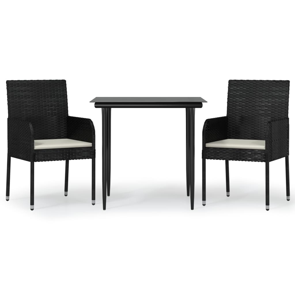 3 Piece Patio Dining Set with Cushions Black Poly Rattan