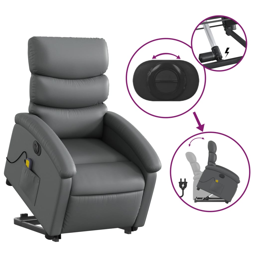 Electric Stand up Massage Recliner Chair Gray Faux Leather